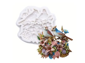 Molde silicona pareja de pajaros con flores